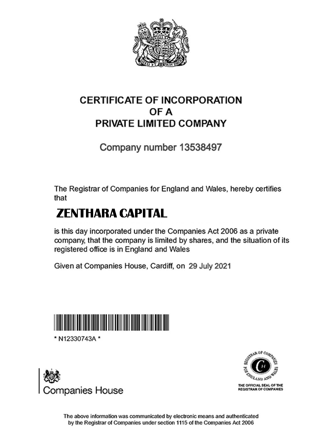 Zenthara Certificate